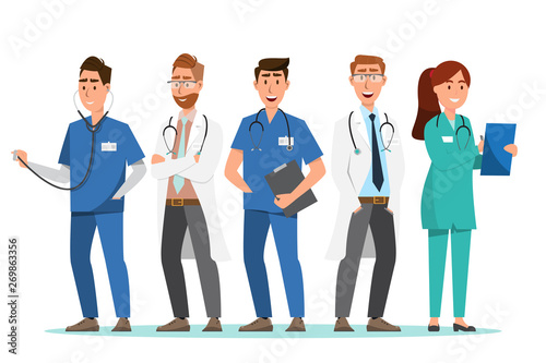 Set of doctor and nurse cartoon characters