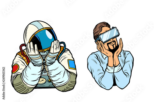set thinker dreamer man, astronaut and man in vr glasses
