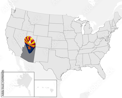 Location Map of State Arizona on map USA. 3d State Arizona flag map marker location pin. High quality map of  Arizona.  Vector illustration EPS10.