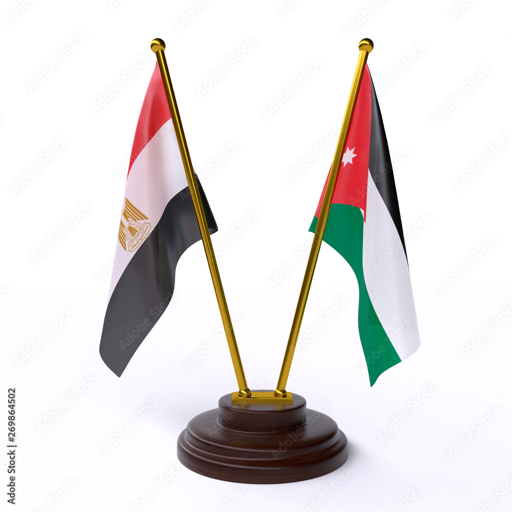 Egypt and Jordan, two table flags isolated on white background. 3d image Egypt and Jordan, two table flags isolated on white background. 3d image