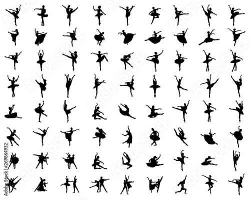 Canvas-taulu Black silhouettes of ballerinas on a white background