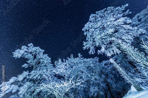 鳥取県伯耆大山、夜の霧氷と星景。