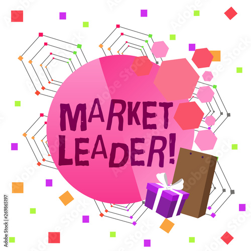 Conceptual hand writing showing Market Leader. Concept meaning company selling the largest quantity of a particular product Greeting Card Poster Gift Package Box Decorated by Bowknot