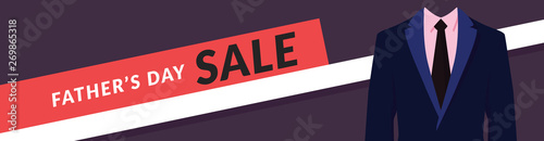 Father's Day Sale Promotion Poster or banner with black tie and men's pink shirt and suit. Promotion and shopping template for Fathers Day. Vector illustration - Vector