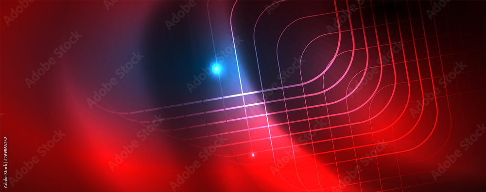 Neon glowing techno lines, hi-tech futuristic abstract background template, vector Neon glowing techno lines, hi-tech futuristic abstract background template, vector