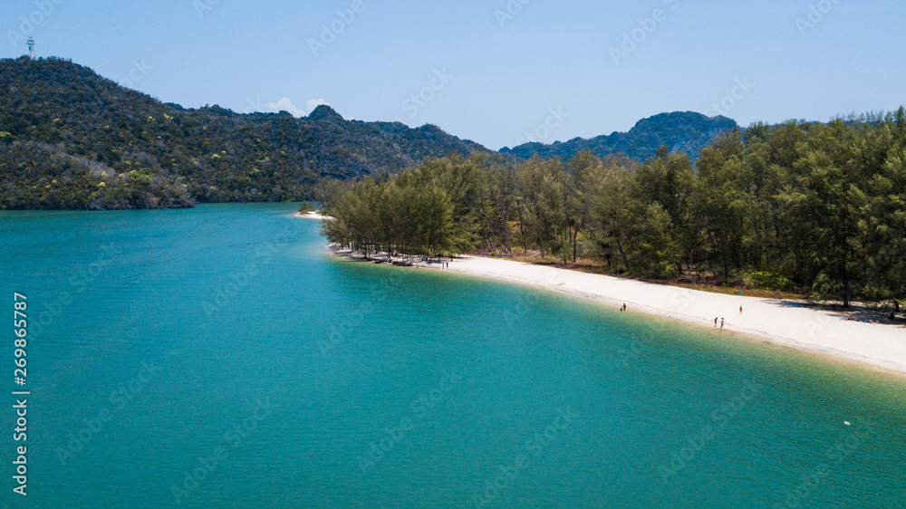 Aerial view of Tanjung Rhu Beach in summer, Malaysia, Asia