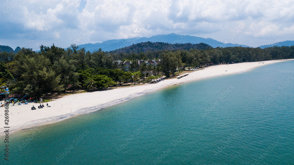 Drone view Tanjung Rhu Beach in summer, Malaysia, Asia