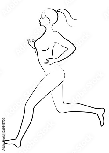Silhouette of slender lady. The girl is running. A woman goes in for sports. Vector illustration © Nataliia