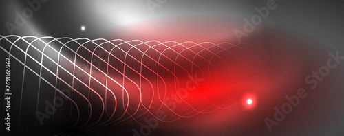 Shiny neon techno template. Neon lines background, 80s style laser rays