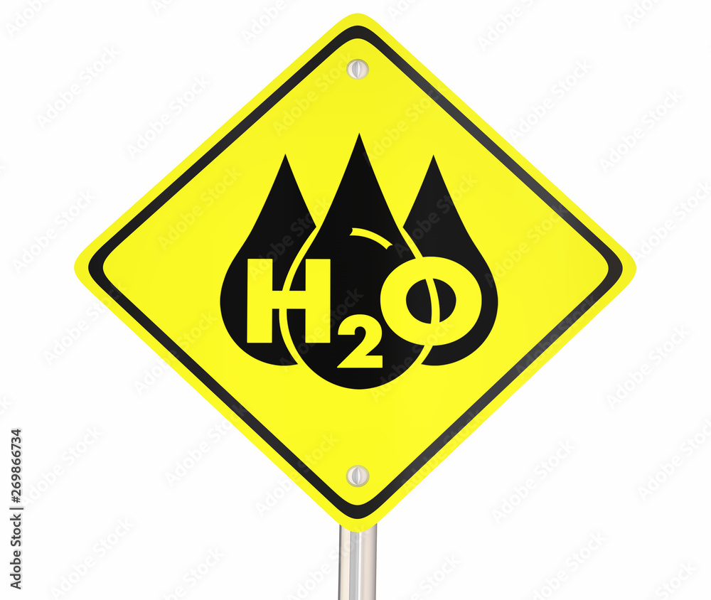 Water H20 Drinkable Clean Resource Yellow Warning Sign 3d Illustration Water H20 Drinkable Clean Resource Yellow Warning Sign 3d Illustration