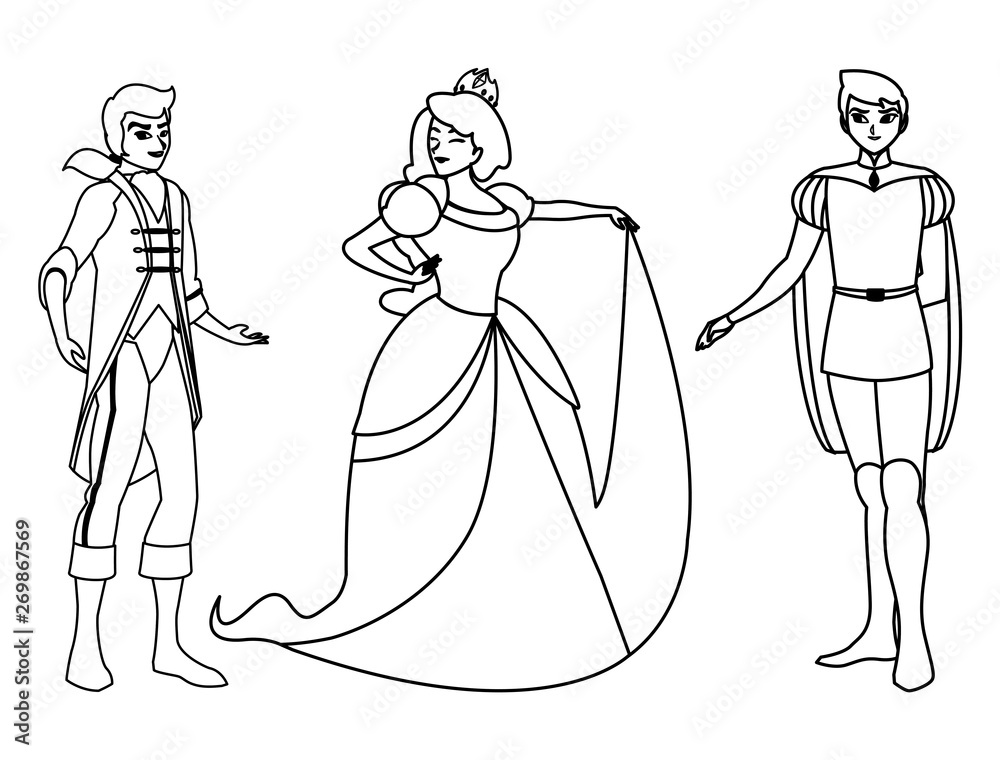 Fototapeta premium beautiful princess with princes of tales characters