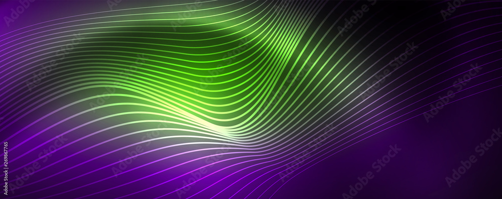 Neon vector wave lines abstract background, magic futuristic techno design Neon vector wave lines abstract background, magic futuristic techno design