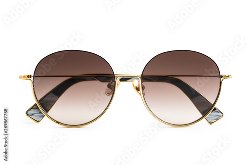 Luxury sunglasses isolated on white background. With clipping path for artwork or design. Light brown.