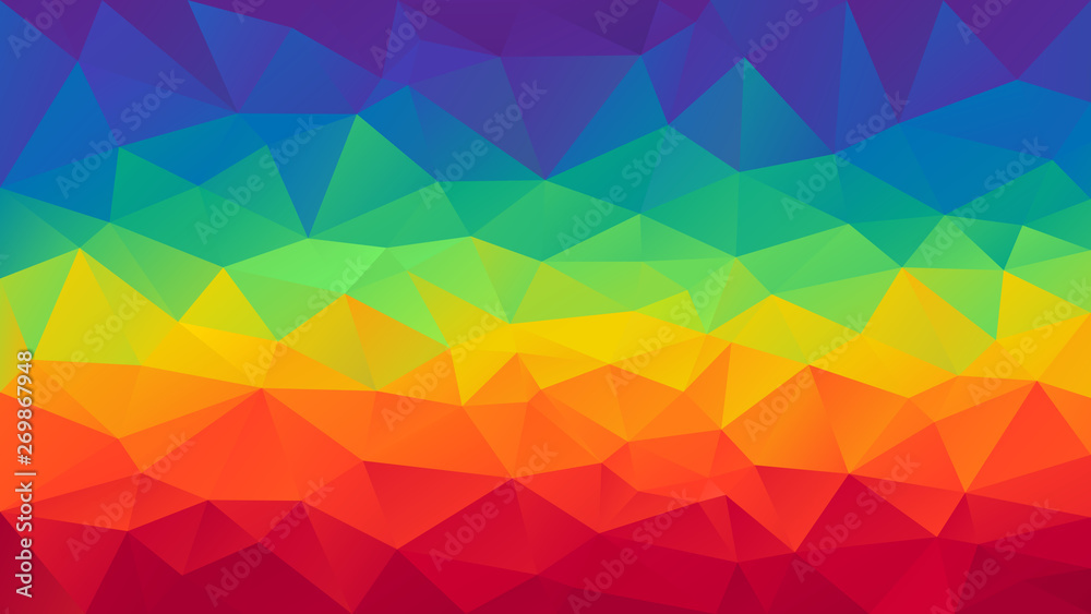 vector abstract irregular polygon background - triangle low poly pattern -  full spectrum multi color horizontal rainbow - red, orange, yellow, green,  blue, purple Stock Vector