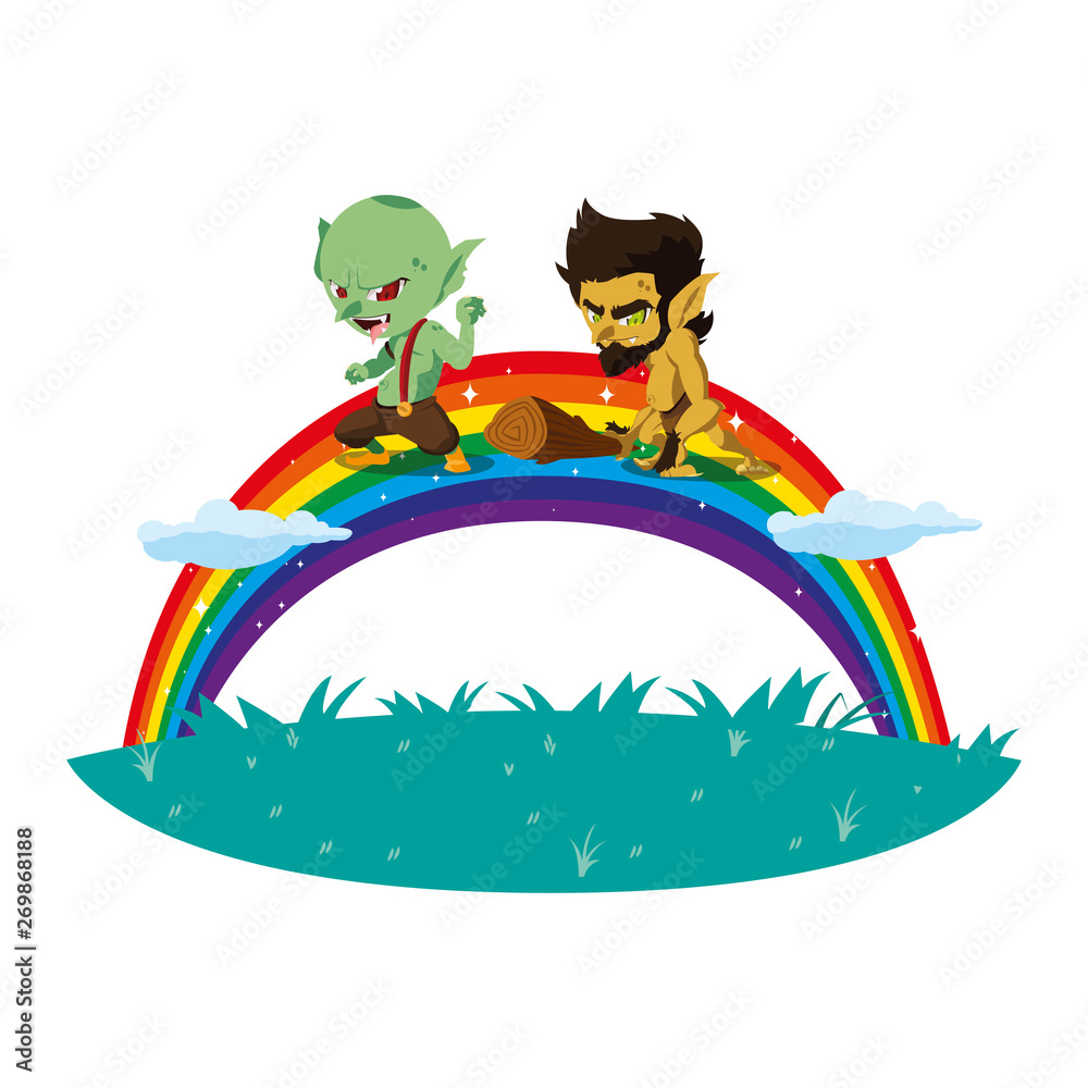 ugly troll with caveman gnome and rainbow ugly troll with caveman gnome and rainbow