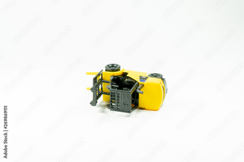 Accident of Diesel forklift on a white background Accident of Diesel forklift on a white background