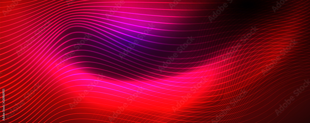 Obraz premium Neon vector wave lines abstract background, magic futuristic techno design