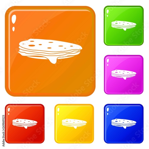 Stack of pancakes icons set collection vector 6 color isolated on white background