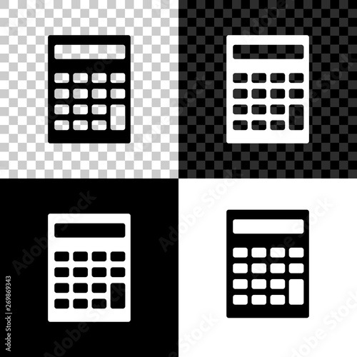 Calculator icon isolated on black, white and transparent background. Accounting symbol. Business calculations mathematics education and finance. Vector Illustration
