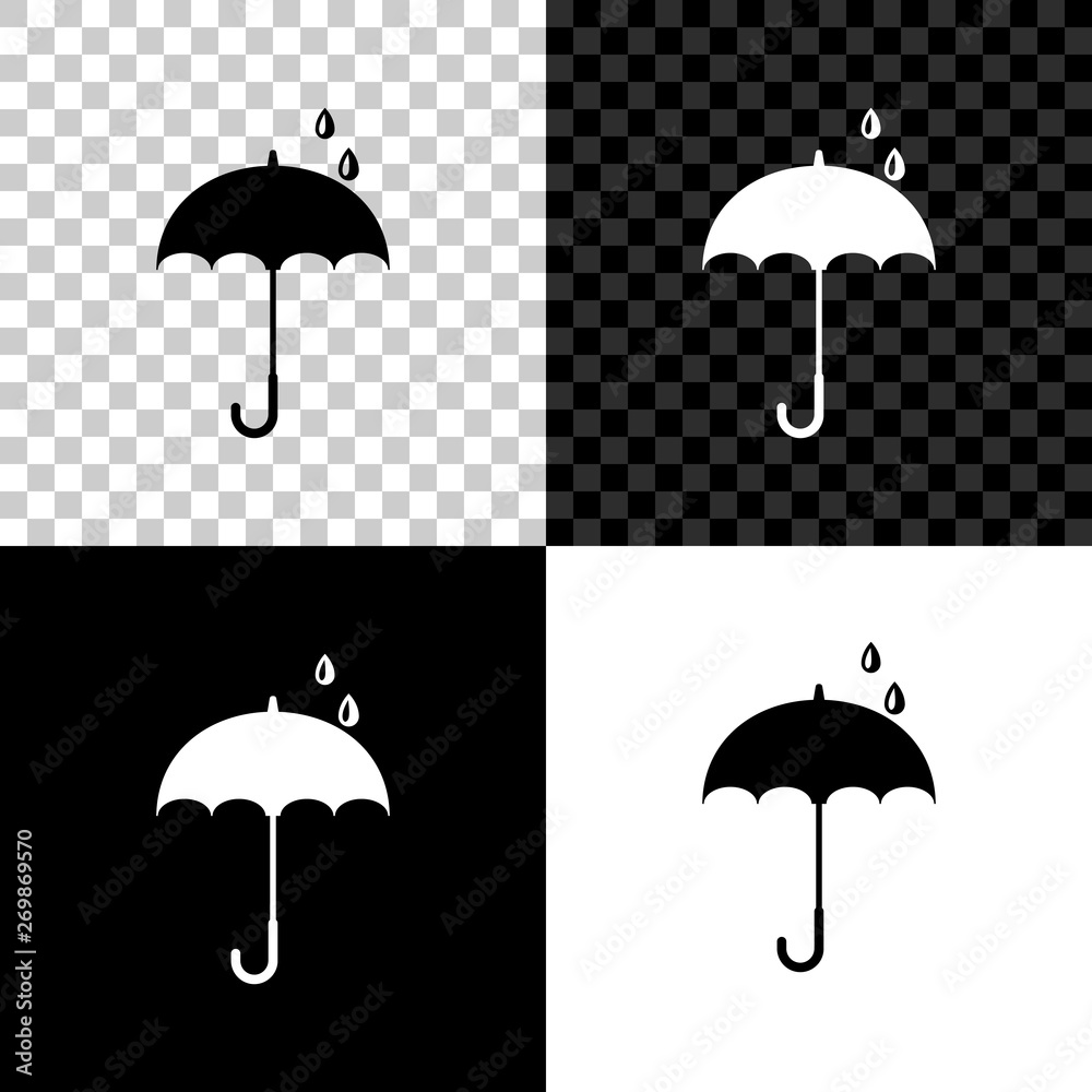 Classic elegant opened umbrella icon isolated on black, white and transparent background. Rain protection symbol. Vector Illustration