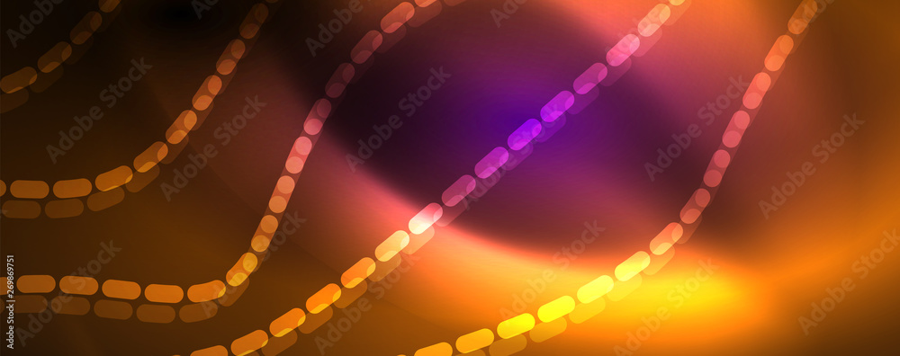 Neon vector wave lines abstract background, magic futuristic techno design