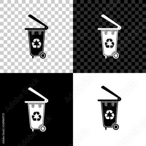 Recycle bin with recycle symbol icon isolated on black, white and transparent background. Trash can icon. Garbage bin sign. Recycle basket icon. Vector Illustration