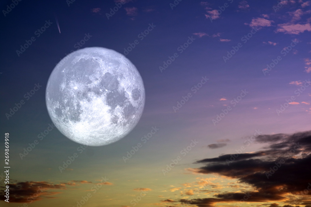 Full hay moon and silhouette white cloud night sky