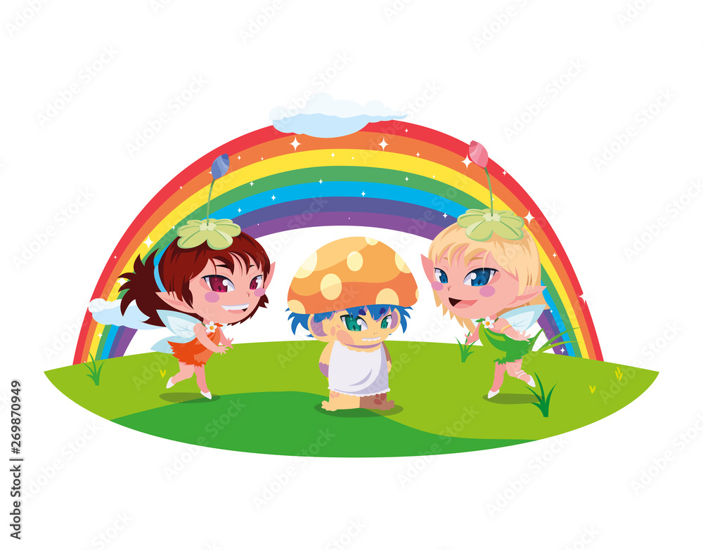 beautiful magic fairies with fungu elf and rainbow beautiful magic fairies with fungu elf and rainbow