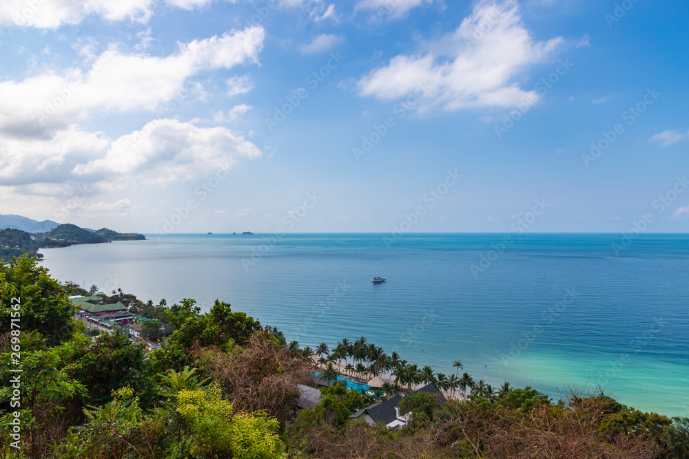 Beautiful tropical White Sands Beach at Koh Chang island, from viewpoint. Summer, vacation, holiday concept. Thailand