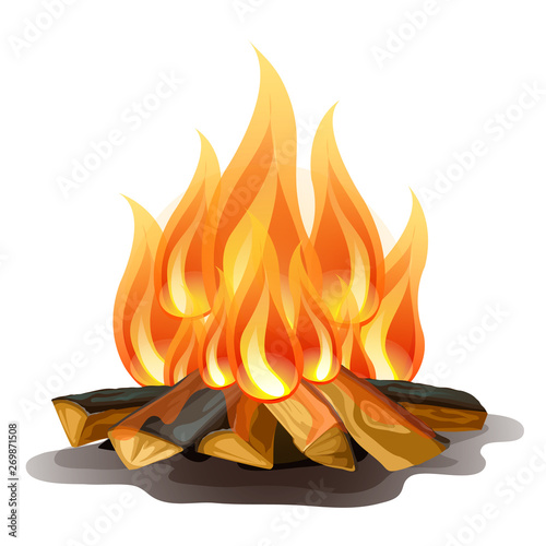 Camp fire isolated on white background. Vector cartoon close-up illustration.