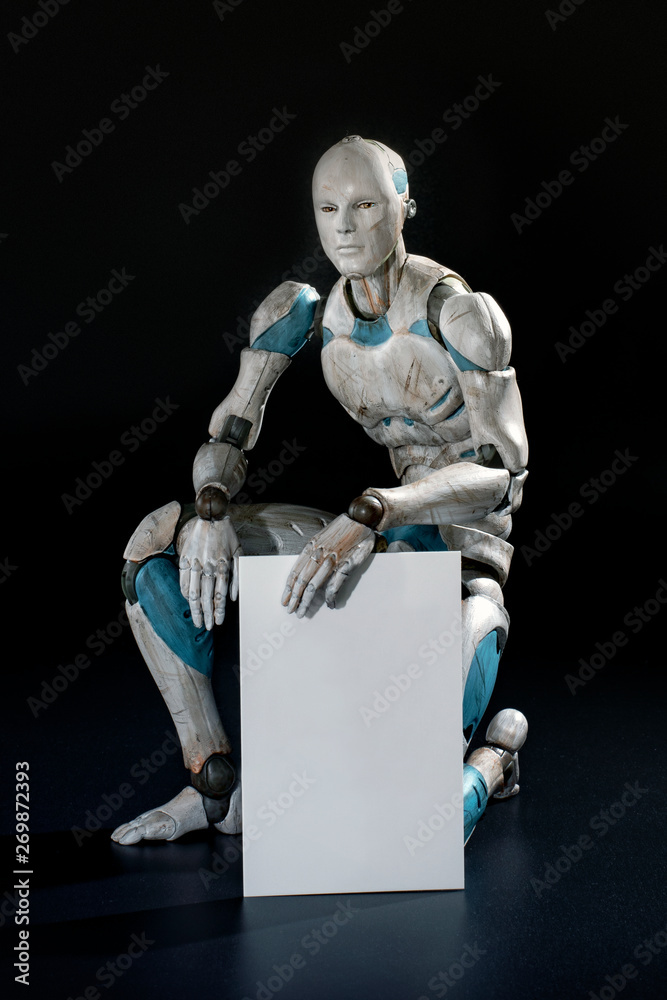Robot humanoïde accroupi carte de visite