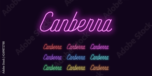 Neon lettering of Canberra name. Neon city
