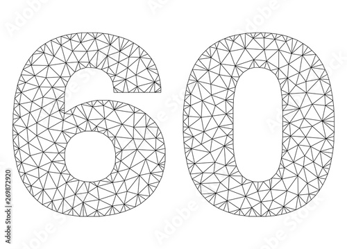 Mesh vector 60 text caption. Abstract lines and dots are organized into 60 black carcass symbols. Wire carcass flat polygonal mesh in eps vector format.