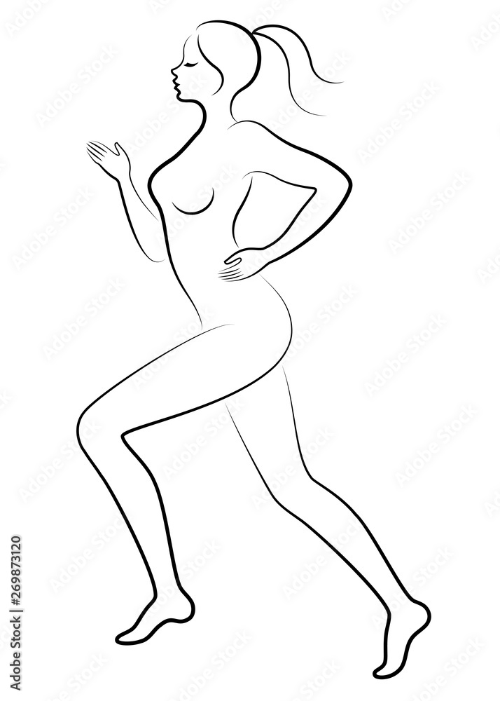 Silhouette of slender lady. The girl is running. A woman goes in for sports. Vector illustration Silhouette of slender lady. The girl is running. A woman goes in for sports. Vector illustration