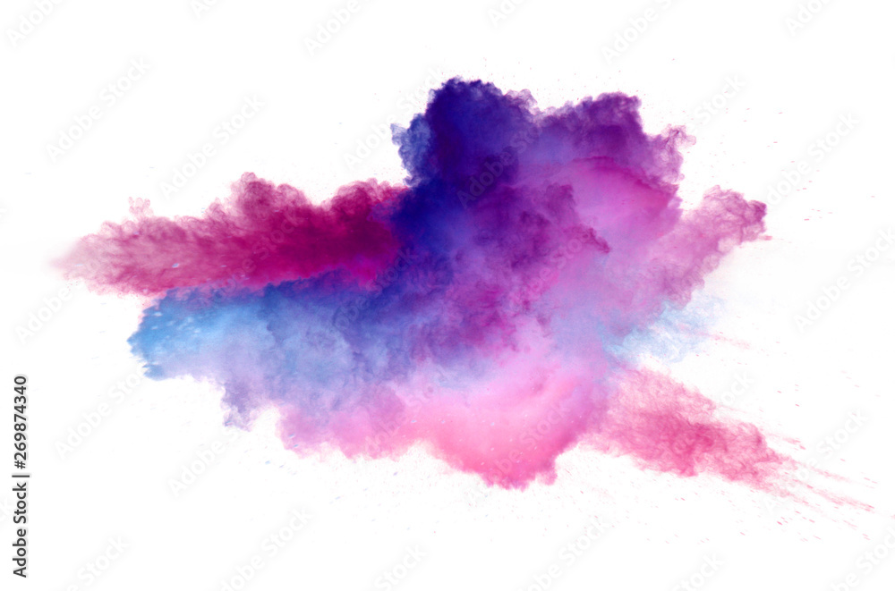 Collision of colored powder isolated on white