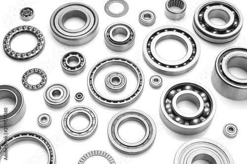 Set of steel ball bearings in closeup