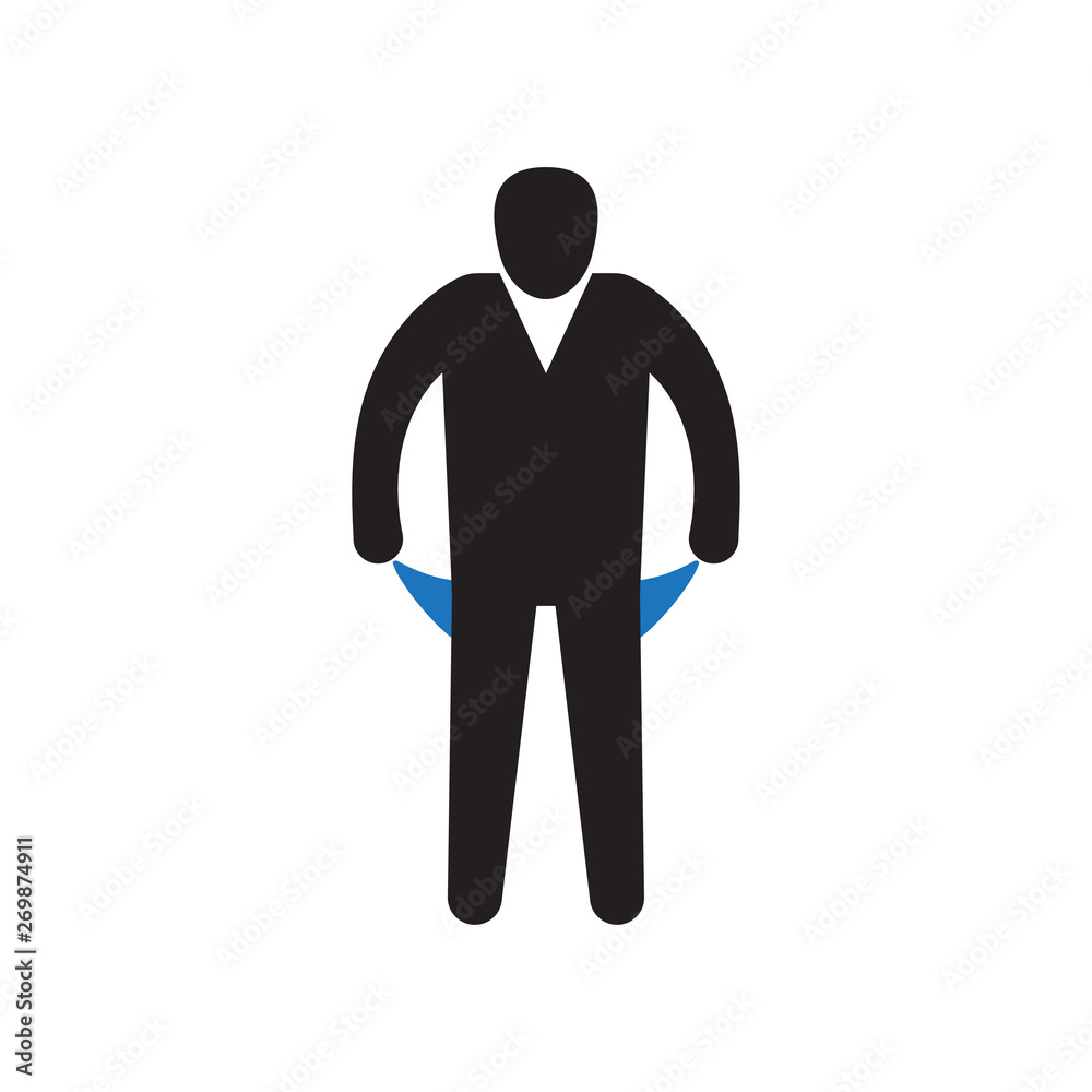 Frustrated businessman character showing empty pockets. Frustrated businessman character showing empty pockets.