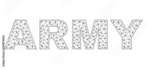 Mesh vector ARMY text label. Abstract lines and points are organized into ARMY black carcass symbols. Wire carcass 2D polygonal mesh in eps vector format.