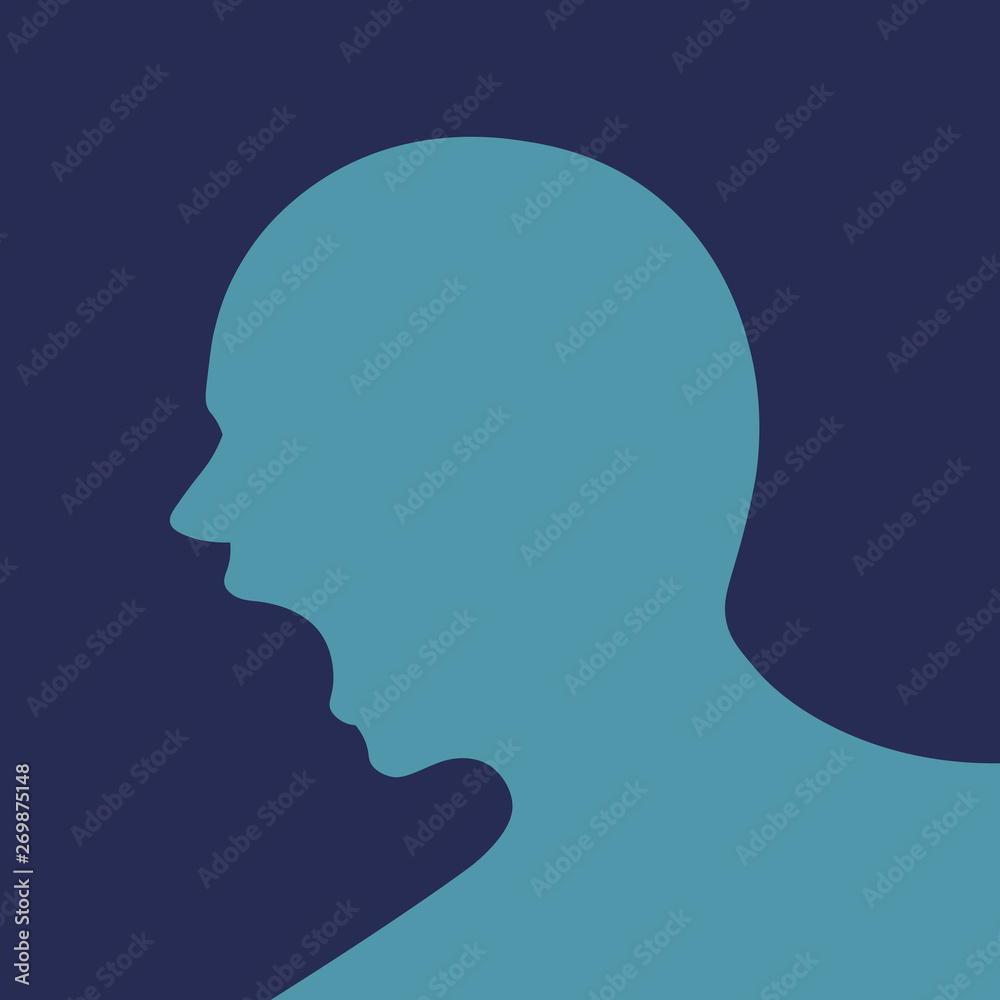 Head in profile is screaming. Vector. Head in profile is screaming. Vector.