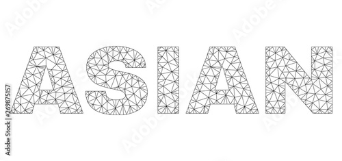 Mesh vector ASIAN text. Abstract lines and spheric points are organized into ASIAN black carcass symbols. Wire carcass 2D polygonal mesh in eps vector format.