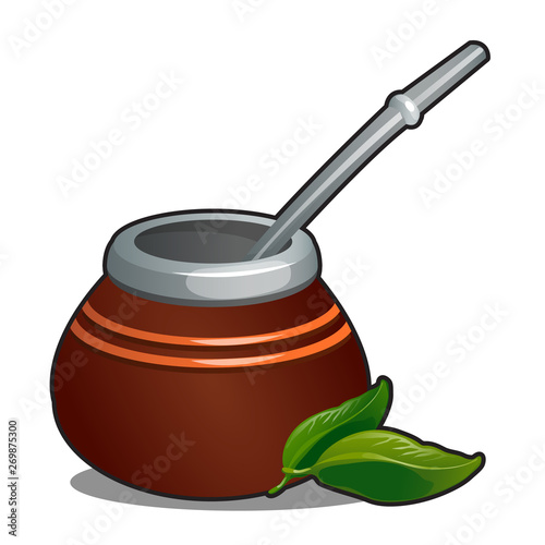 Yerba mate cup isolated on white background. Vector cartoon illustration close-up.