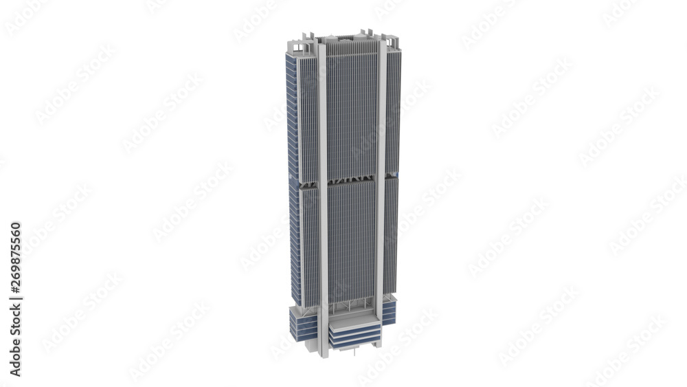 High-rise Building 3D Rendering over White Background