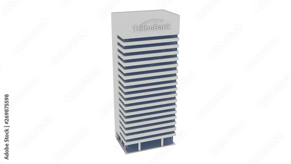 High-rise Building 3D Rendering over White Background High-rise Building 3D Rendering over White Background