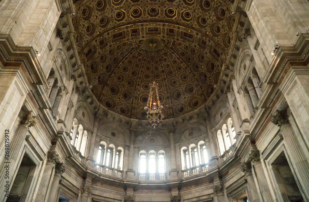 Dome Inside of Roman Catholic cathedral of Como, Italy.