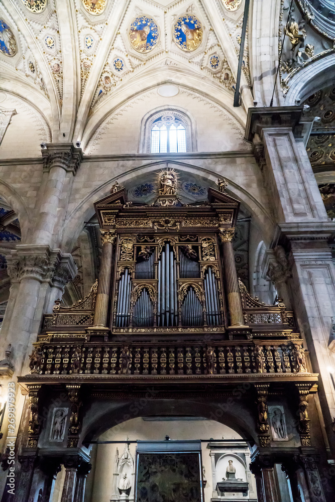 Pipe organ inside of Roman Catholic cathedral of Como, Italy. Pipe organ inside of Roman Catholic cathedral of Como, Italy.