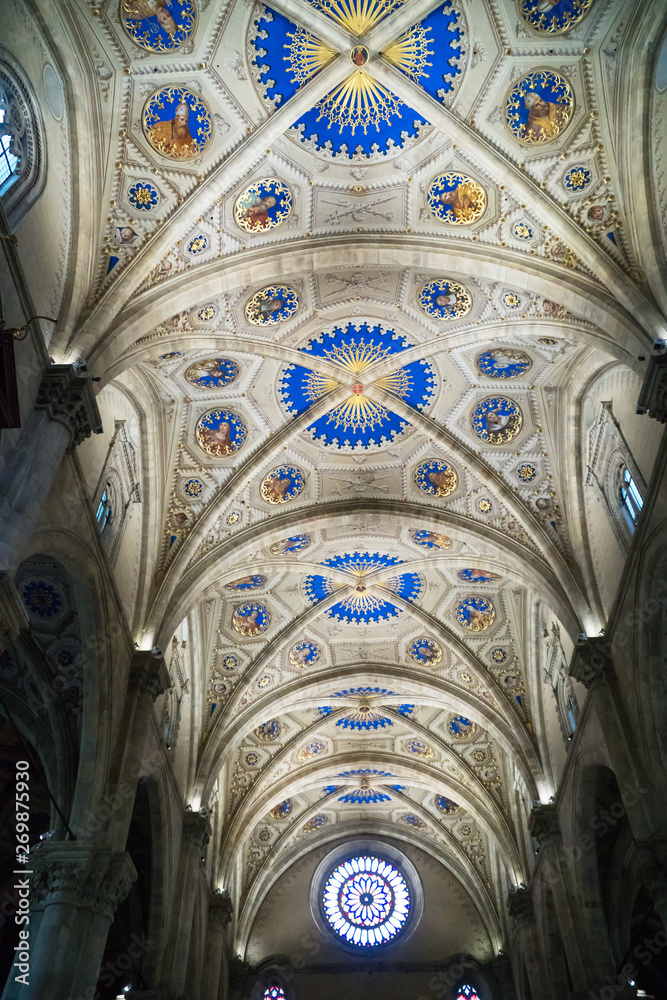 Dome Inside of Roman Catholic cathedral of Como, Italy.