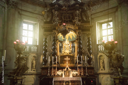 Inside of Roman Catholic cathedral of Como, Italy.