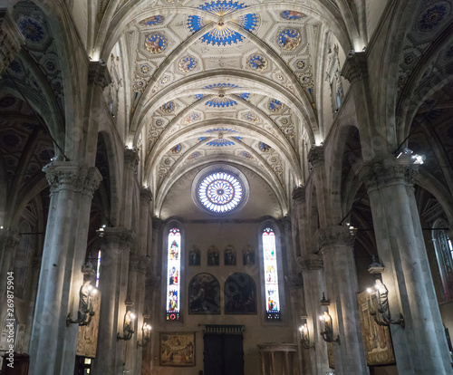 Dome Inside of Roman Catholic cathedral of Como, Italy.