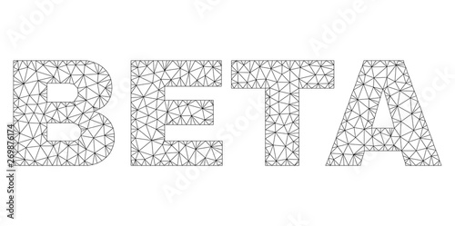 Mesh vector BETA text. Abstract lines and dots form BETA black carcass symbols. Linear carcass flat triangular mesh in vector format.