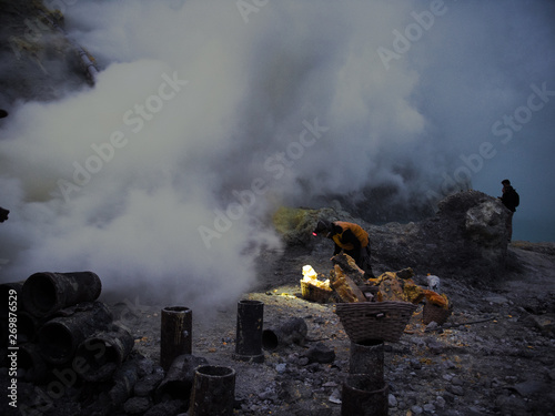 Sulfer Miners in the crater with gas ejecting (ID: 269876529)